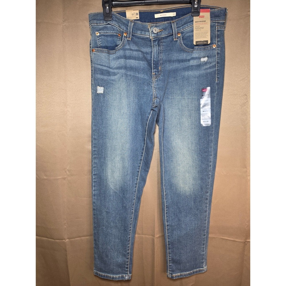 Levi's Mid Rise Boyfriend Jeans Womens 30x27 Medium Wash Stellar Stretch NWT